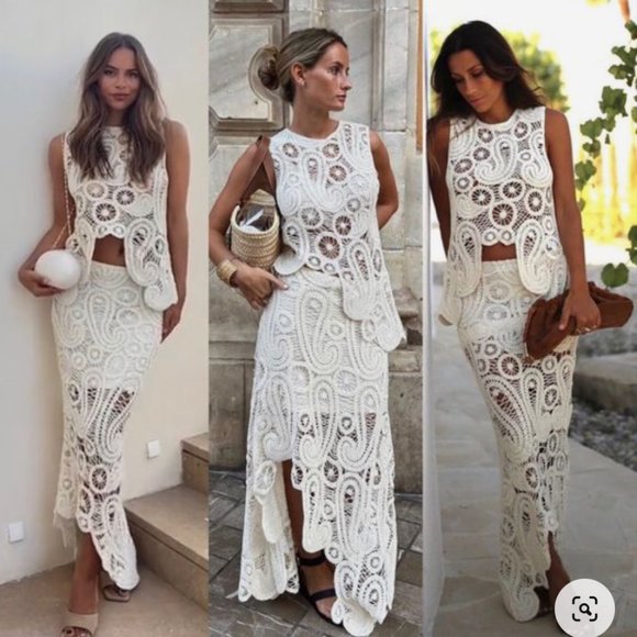 ZARA NEW ASYMMETRIC CROCHET TOP STRAW BEIGE S,M - Picture 3 of 17